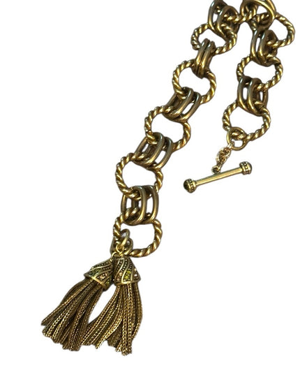 Elegant Heidi Daus Tassel Gold Chain Bracelet with Pave Crystals
