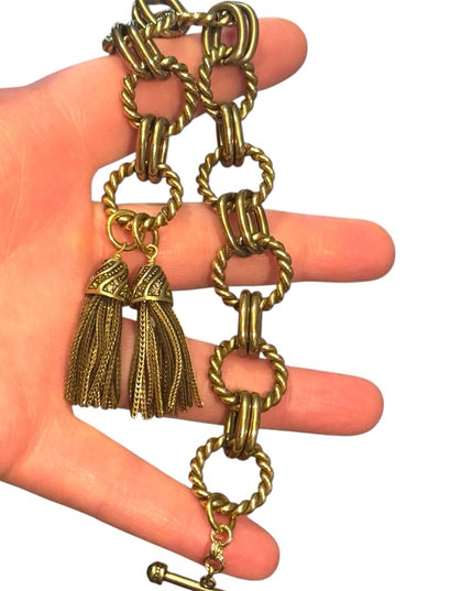 Elegant Heidi Daus Tassel Gold Chain Bracelet with Pave Crystals