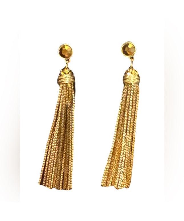 Elegant Heidi Daus  Gold Tassel Earrings Crystal Accents Pave Design