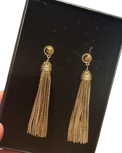 Elegant Heidi Daus  Gold Tassel Earrings Crystal Accents Pave Design