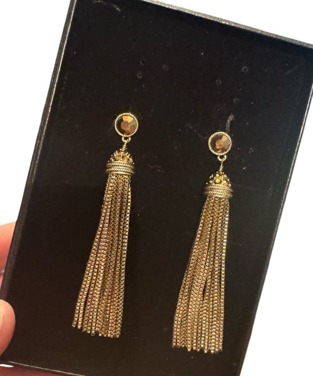 Elegant Heidi Daus  Gold Tassel Earrings Crystal Accents Pave Design