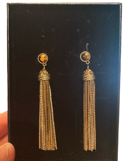 Elegant Heidi Daus  Gold Tassel Earrings Crystal Accents Pave Design
