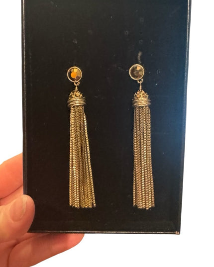 Elegant Heidi Daus  Gold Tassel Earrings Crystal Accents Pave Design