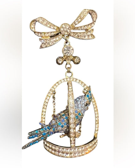 Heidi Daus Cockatiel Pave Crystal Bird Pin Clear Blue Bird Cage Pave Bro…