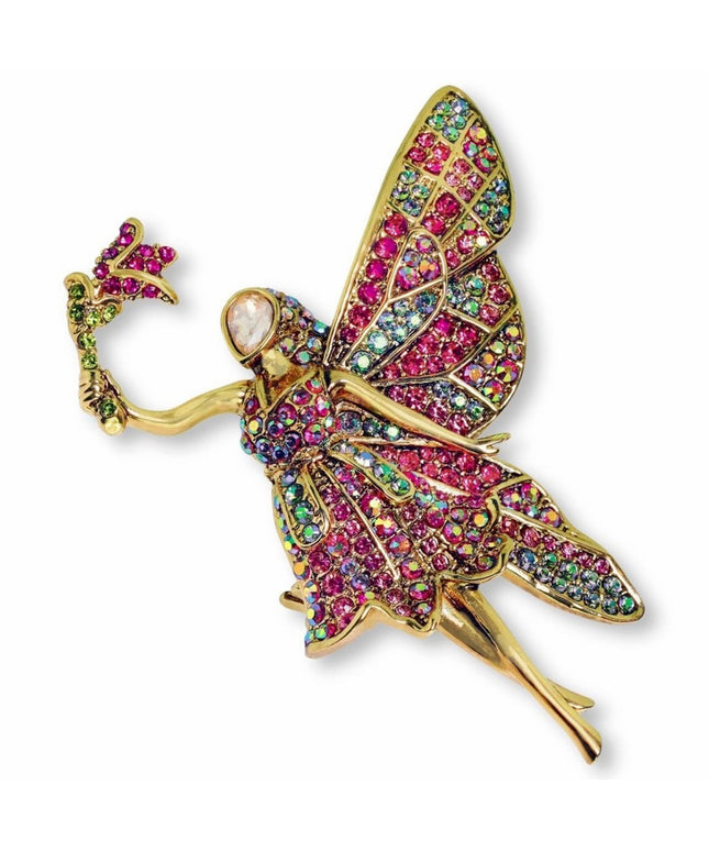 Elegant Heidi Daus Gold and Pink Forest Fairy Pave Brooch