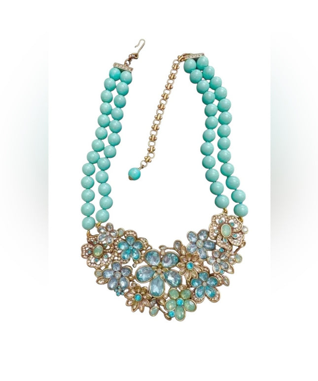 Heidi Daus Floral Necklace Glorious Garden Turquoise Flower Necklace