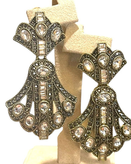 Retired Heidi Daus Art Deco dangle Royal Earrings clear & black crystals…