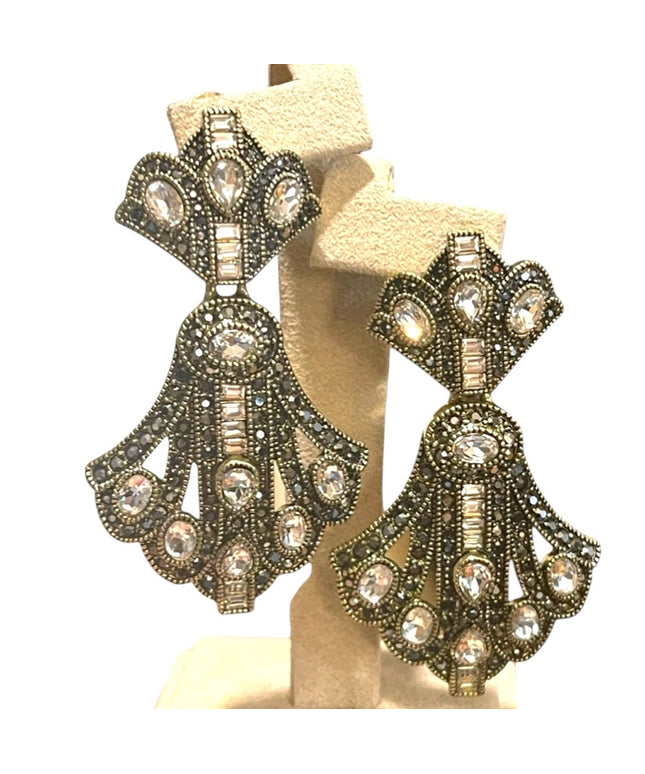 Retired Heidi Daus Art Deco dangle Royal Earrings clear & black crystals…