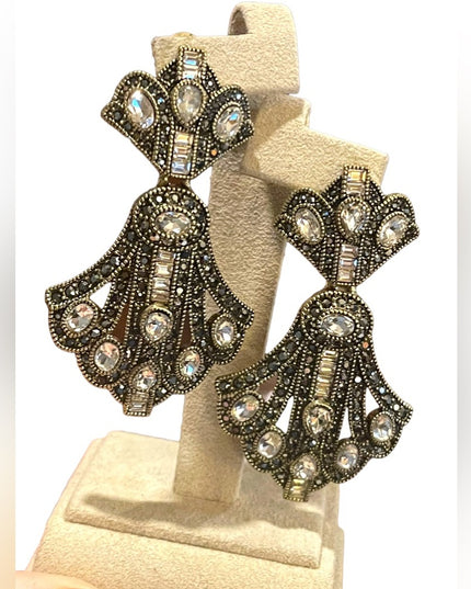 Retired Heidi Daus Art Deco dangle Royal Earrings clear & black crystals…