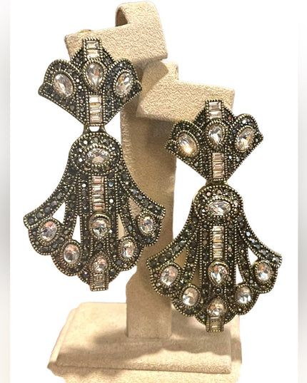 Retired Heidi Daus Art Deco dangle Royal Earrings clear & black crystals…
