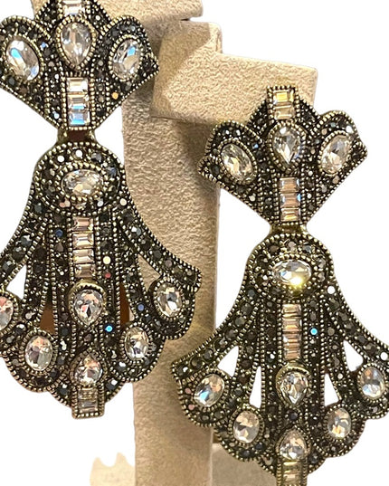Retired Heidi Daus Art Deco dangle Royal Earrings clear & black crystals…