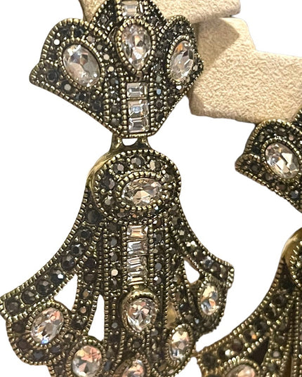 Retired Heidi Daus Art Deco dangle Royal Earrings clear & black crystals…
