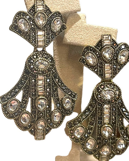 Retired Heidi Daus Art Deco dangle Royal Earrings clear & black crystals…