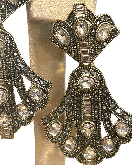 Retired Heidi Daus Art Deco dangle Royal Earrings clear & black crystals…