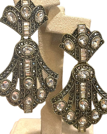 Retired Heidi Daus Art Deco dangle Royal Earrings clear & black crystals…