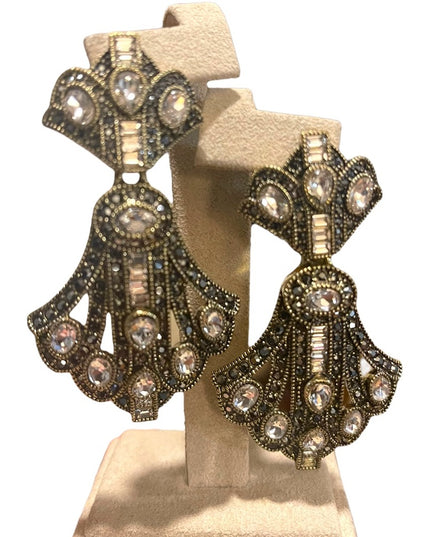 Retired Heidi Daus Art Deco dangle Royal Earrings clear & black crystals…