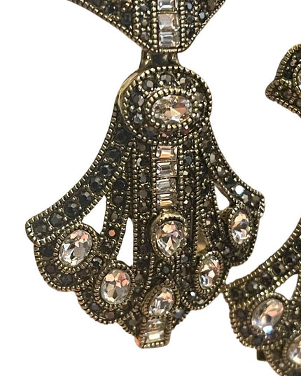 Retired Heidi Daus Art Deco dangle Royal Earrings clear & black crystals…