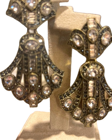 Retired Heidi Daus Art Deco dangle Royal Earrings clear & black crystals…