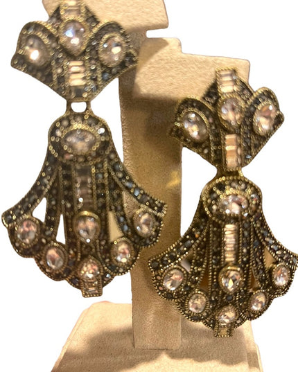 Retired Heidi Daus Art Deco dangle Royal Earrings clear & black crystals…