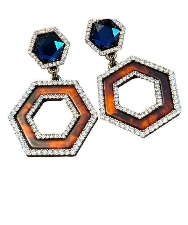 Lovely Heidi Daus substantial rhinestone dangle earrings with blue and b…