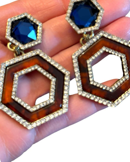Lovely Heidi Daus substantial rhinestone dangle earrings with blue and b…