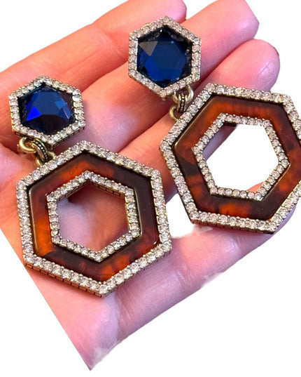 Lovely Heidi Daus substantial rhinestone dangle earrings with blue and b…