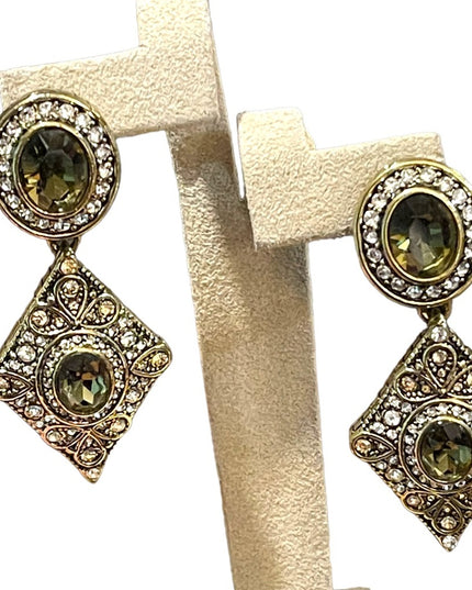 Retired Heidi Daus antiqued brassy finish peridot green & clear crystal …