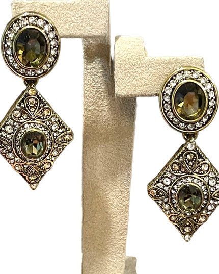 Retired Heidi Daus antiqued brassy finish peridot green & clear crystal …