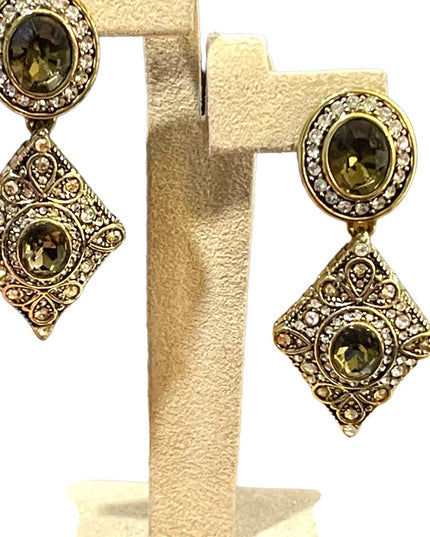 Retired Heidi Daus antiqued brassy finish peridot green & clear crystal …