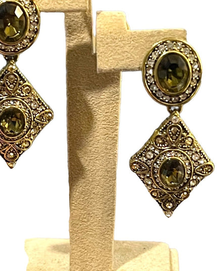 Retired Heidi Daus antiqued brassy finish peridot green & clear crystal …