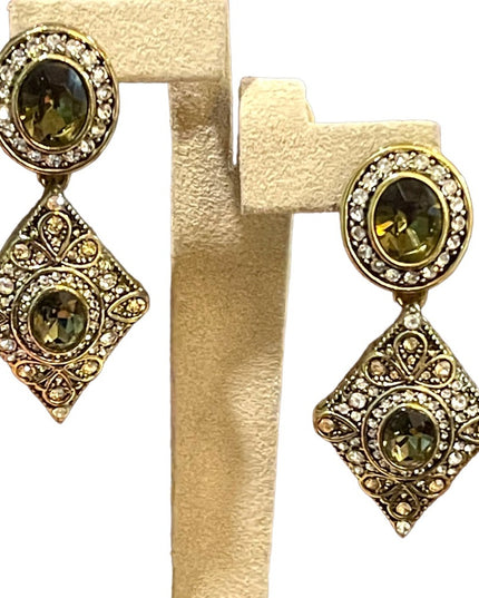 Retired Heidi Daus antiqued brassy finish peridot green & clear crystal …