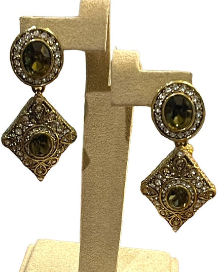 Retired Heidi Daus antiqued brassy finish peridot green & clear crystal …