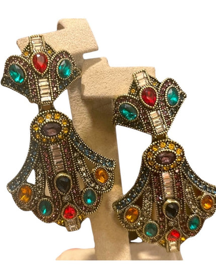 Retired Heidi Daus Art Deco dangle Royal Earrings fruit salad  crystal f…