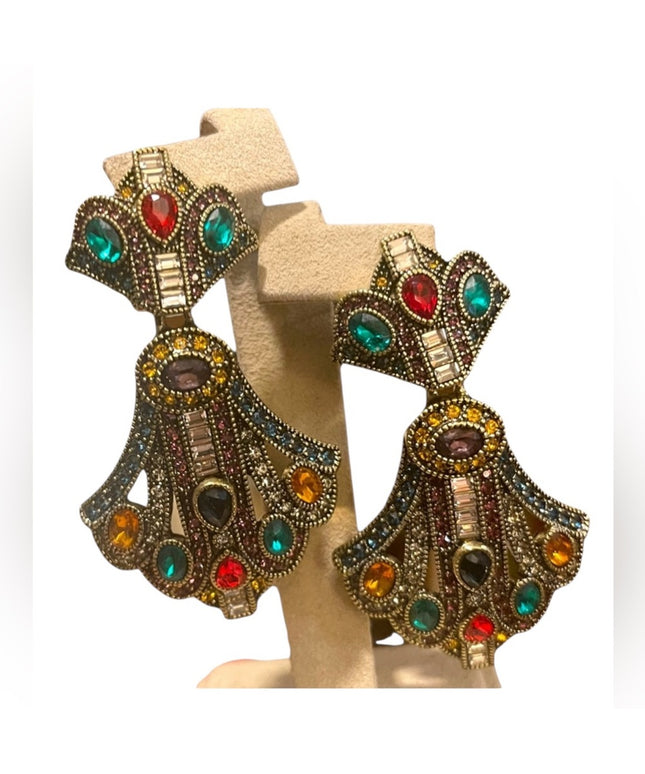 Retired Heidi Daus Art Deco dangle Royal Earrings fruit salad  crystal f…