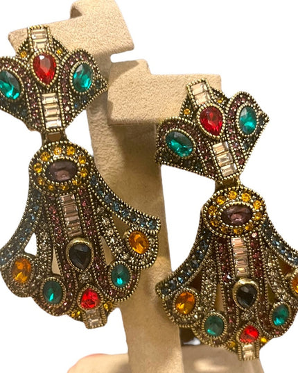 Retired Heidi Daus Art Deco dangle Royal Earrings fruit salad  crystal f…