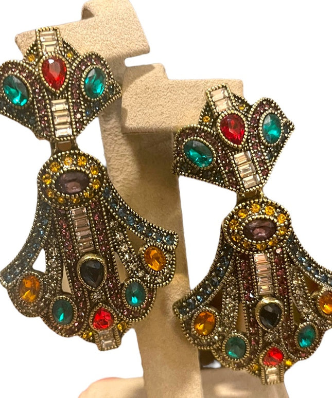 Retired Heidi Daus Art Deco dangle Royal Earrings fruit salad  crystal f…