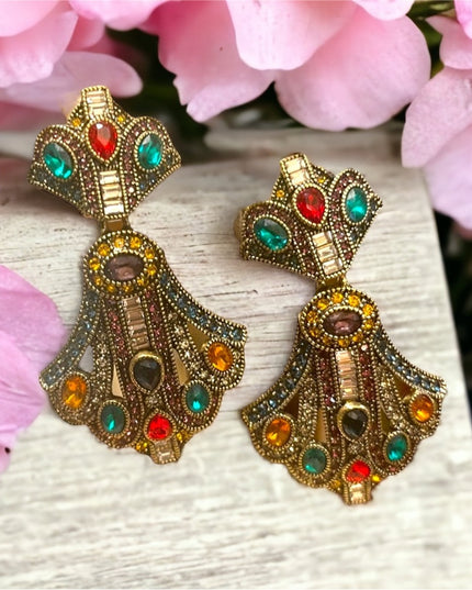 Retired Heidi Daus Art Deco dangle Royal Earrings fruit salad  crystal f…