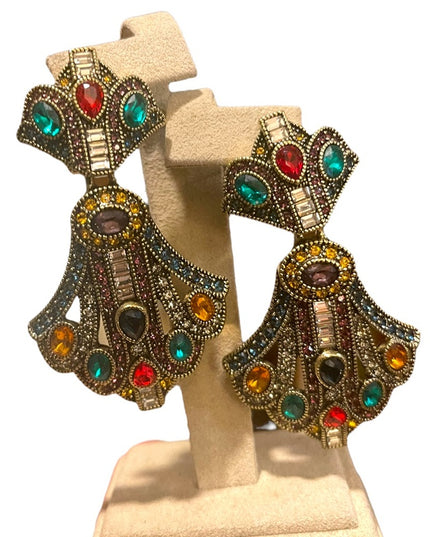 Retired Heidi Daus Art Deco dangle Royal Earrings fruit salad  crystal f…