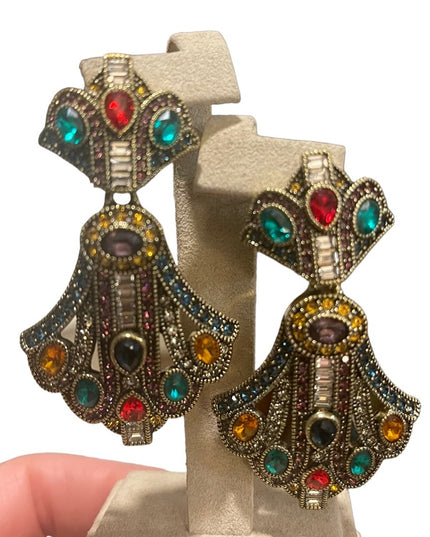 Retired Heidi Daus Art Deco dangle Royal Earrings fruit salad  crystal f…