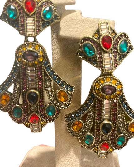 Retired Heidi Daus Art Deco dangle Royal Earrings fruit salad  crystal f…