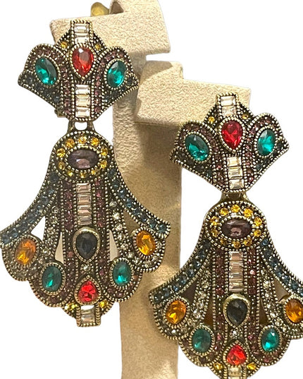 Retired Heidi Daus Art Deco dangle Royal Earrings fruit salad  crystal f…