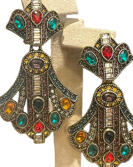 Retired Heidi Daus Art Deco dangle Royal Earrings fruit salad  crystal f…