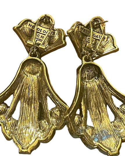 Retired Heidi Daus Art Deco dangle Royal Earrings fruit salad  crystal f…