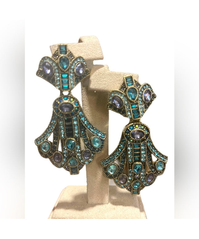 Retired Heidi Daus Art Deco dangle Royalty Earrings amethyst Purple topa…