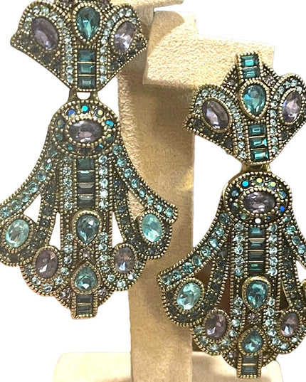 Retired Heidi Daus Art Deco dangle Royalty Earrings amethyst Purple topa…