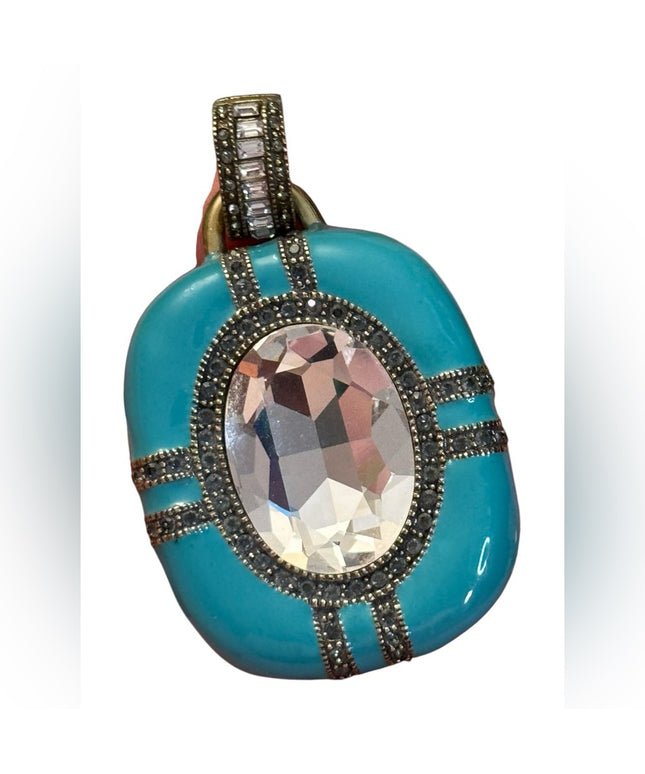 Vintage Turquoise color Enamel Crystal Heidi Daus Large Pendant