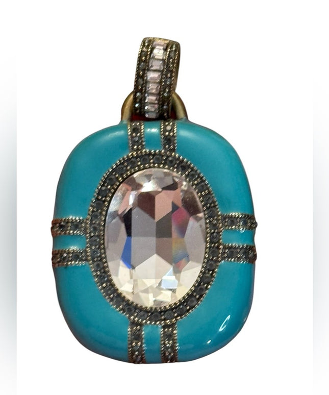 Vintage Turquoise color Enamel Crystal Heidi Daus Large Pendant