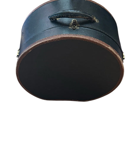 Antique 1800s Black Leather Hat box & 3 Small Hats