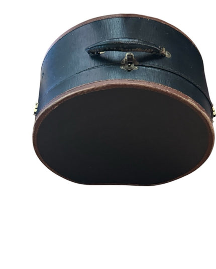 Antique 1800s Black Leather Hat box & 3 Small Hats