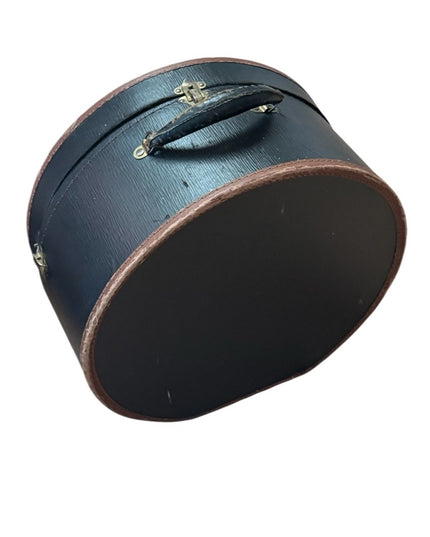 Antique 1800s Black Leather Hat box & 3 Small Hats
